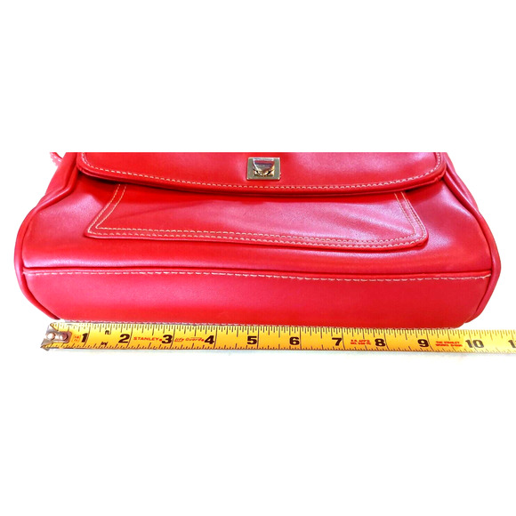 Liz Claiborne Red Leather Multipocket Crossbody Zip Purse Gold Hardware - Picture 15 of 16